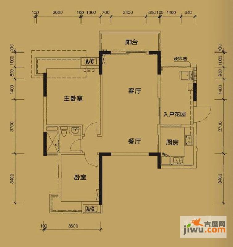 五指山水林溪2室2厅1卫92.1㎡户型图