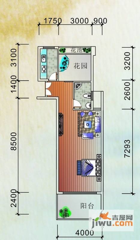 博鳌经典1室1厅1卫51.2㎡户型图