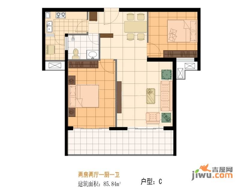 春阳江城国际2室2厅1卫85.8㎡户型图