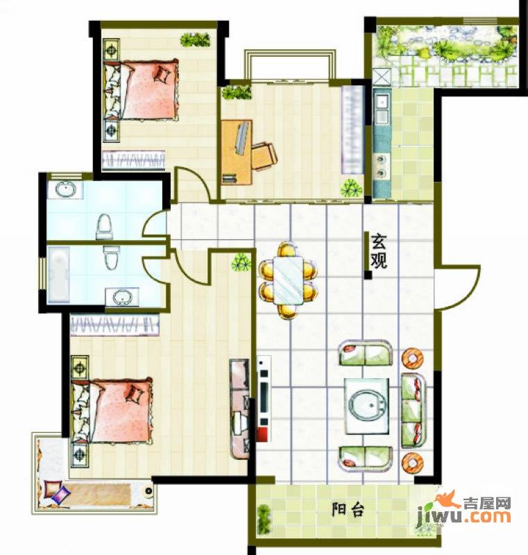 昌茂翰林西苑2室2厅2卫127㎡户型图