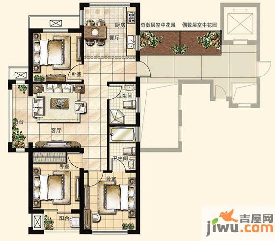 南美假日2室2厅1卫98.6㎡户型图