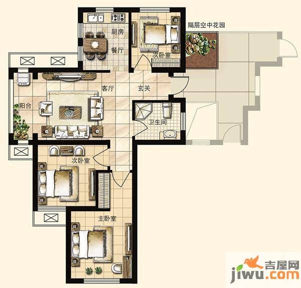 南美假日3室2厅1卫86.5㎡户型图