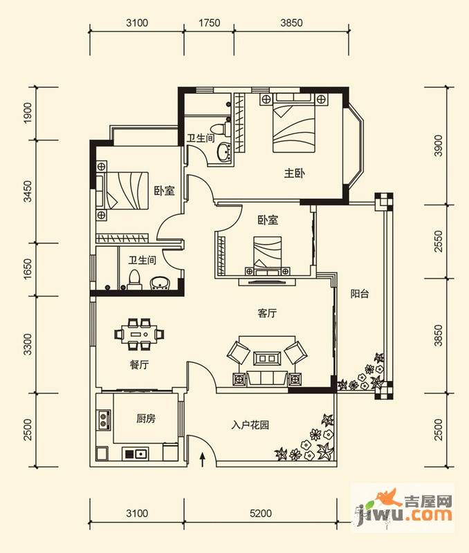 滨江帝景3室2厅2卫108.8㎡户型图