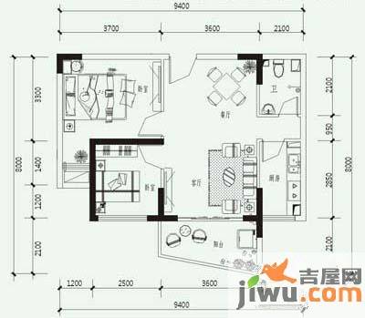 桃源居2室2厅1卫73.2㎡户型图