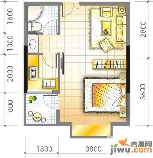 文博府1室1厅1卫38.4㎡户型图