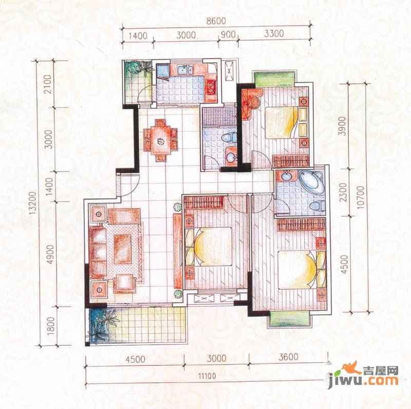 文博府3室1厅2卫106.6㎡户型图