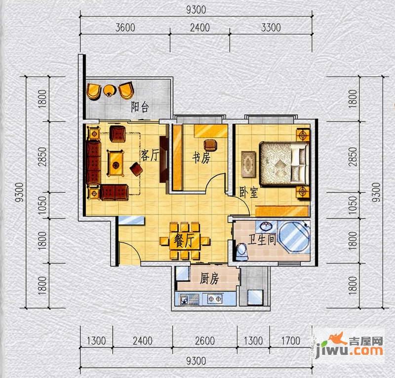 王府花园2室2厅1卫70.8㎡户型图