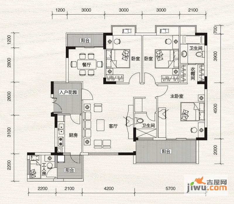 城市海岸3室2厅2卫134㎡户型图