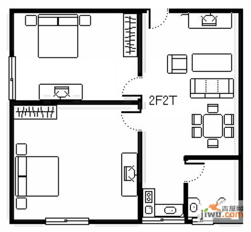 聚贤公寓2室2厅1卫户型图