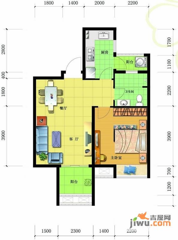 星尚国际公寓1室2厅1卫70.1㎡户型图