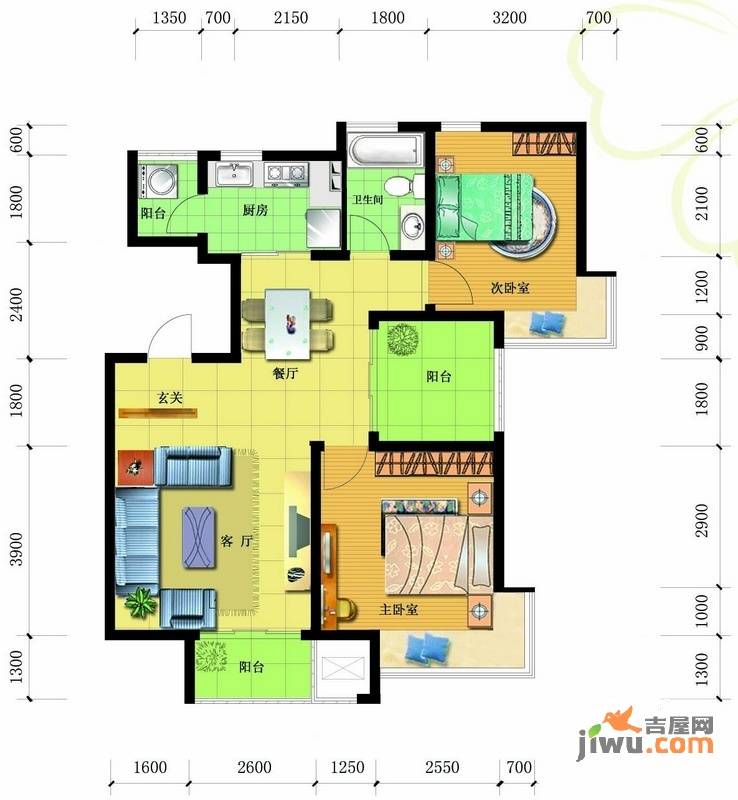 星尚国际公寓2室2厅1卫99㎡户型图