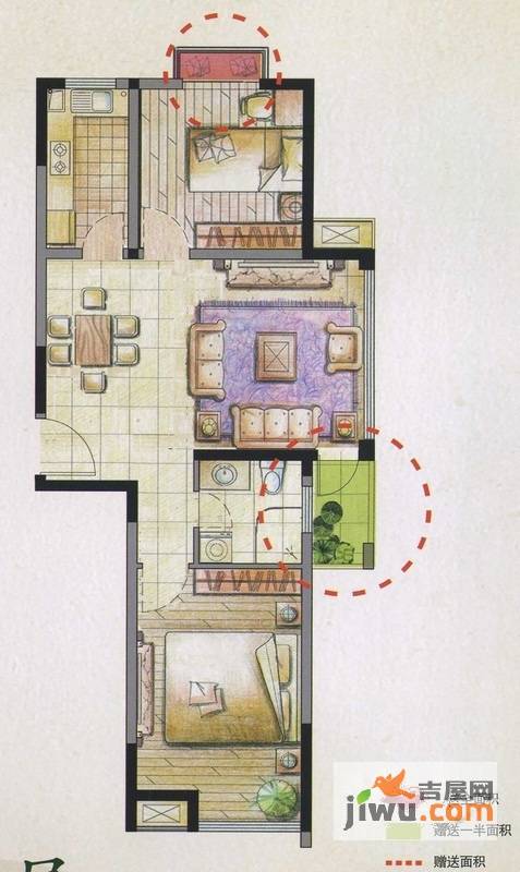 华宸金岸世家2室2厅1卫89㎡户型图