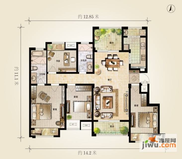 九龙仓时代上河4室2厅2卫143㎡户型图