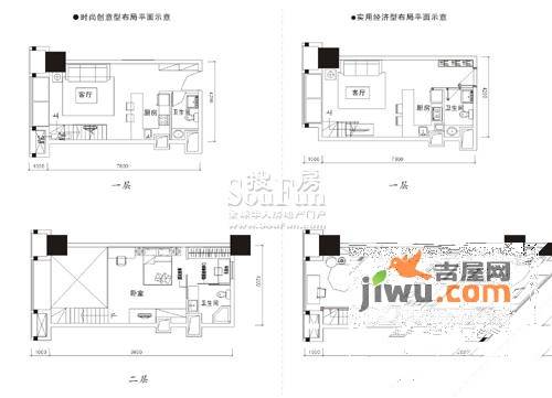 哥伦布广场2室2厅2卫43.6㎡户型图