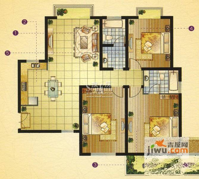 宝盛钻石半岛3室2厅2卫128㎡户型图