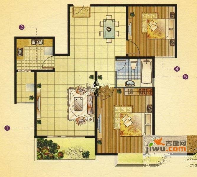 宝盛钻石半岛2室2厅1卫89㎡户型图