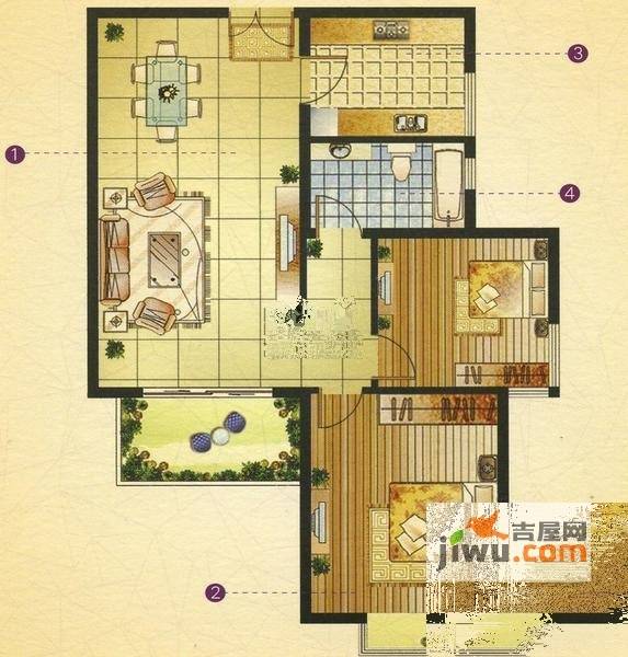 宝盛钻石半岛2室2厅1卫87㎡户型图