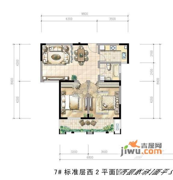 盛世新城2室2厅1卫89.8㎡户型图