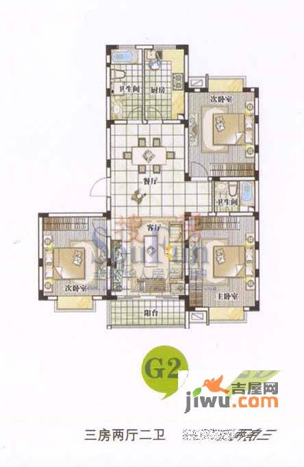 华夏青城3室2厅2卫125㎡户型图