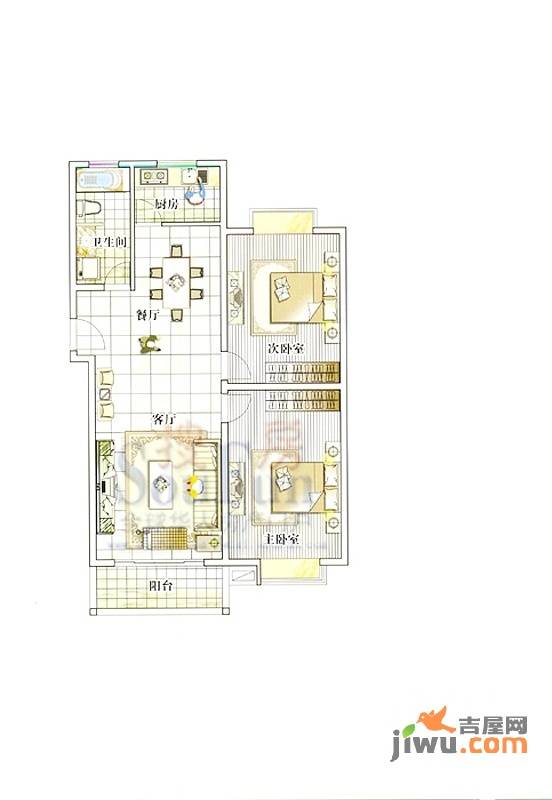 华夏青城2室2厅1卫107.2㎡户型图