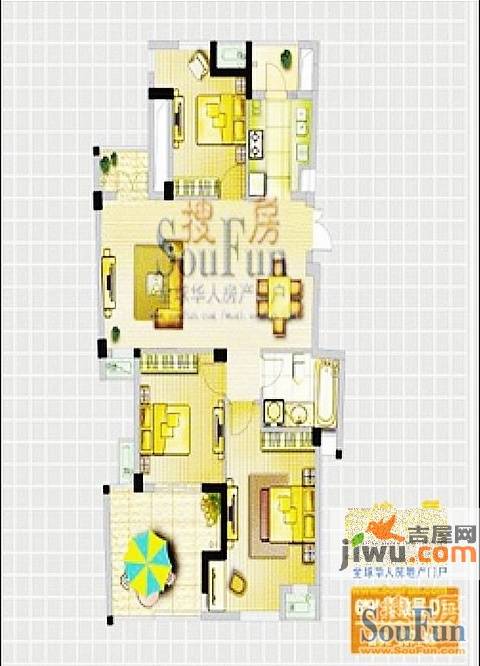 华芳东鼎世纪3室2厅1卫107㎡户型图