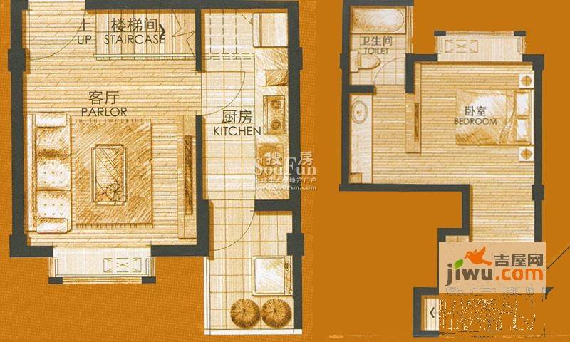 中锐瑞城国际社区1室2厅1卫60㎡户型图