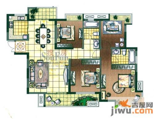 金色江南三期4室2厅2卫147.3㎡户型图