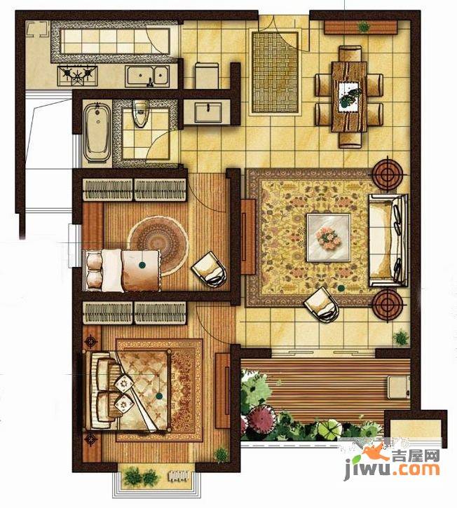 中锐瑞城国际社区2室2厅1卫88.7㎡户型图