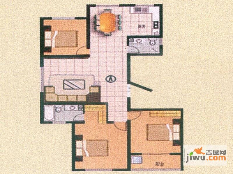 新城渤海湾花园3室2厅2卫134.4㎡户型图