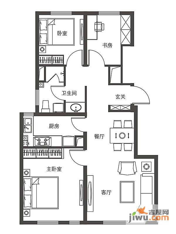 天泰城美立方3室2厅1卫90㎡户型图