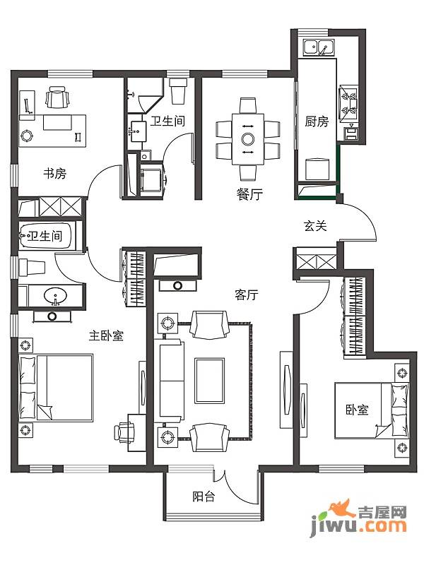 天泰城美立方3室2厅2卫125㎡户型图