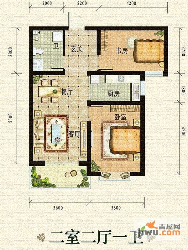 山海逸居2室2厅1卫87㎡户型图