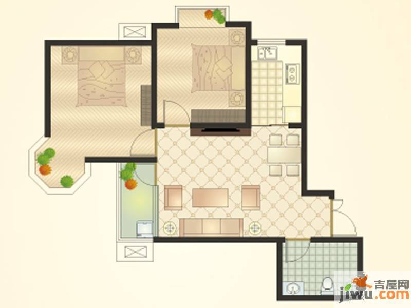 贵府花园2室2厅1卫70.5㎡户型图