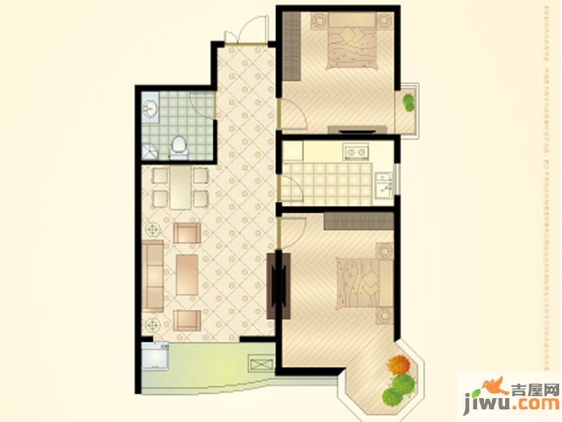 贵府花园2室2厅1卫84.1㎡户型图