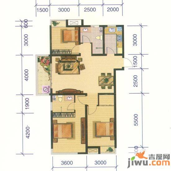 香缇树3室2厅1卫124.6㎡户型图