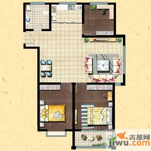 廊桥水岸3室2厅1卫97.6㎡户型图