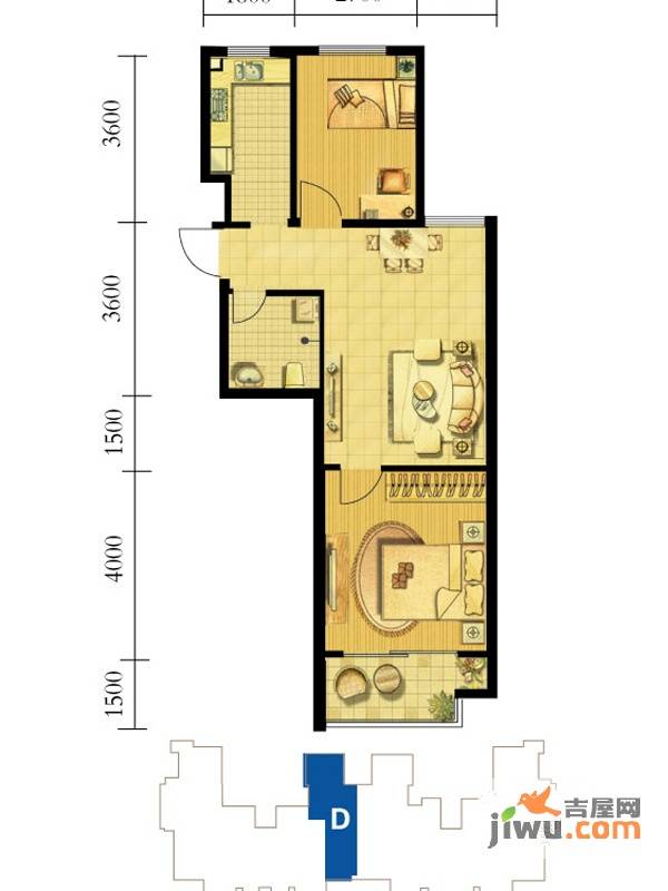 鸿海佳园2室2厅1卫76㎡户型图