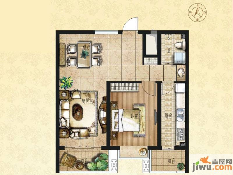 新海园品阁1室2厅1卫80㎡户型图