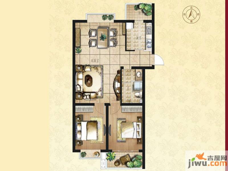 新海园品阁2室2厅1卫100㎡户型图