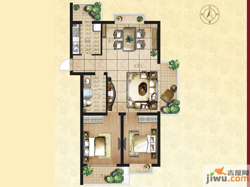 新海园品阁2室2厅1卫107㎡户型图