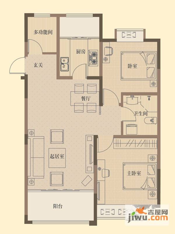 山河城2室2厅1卫93.5㎡户型图