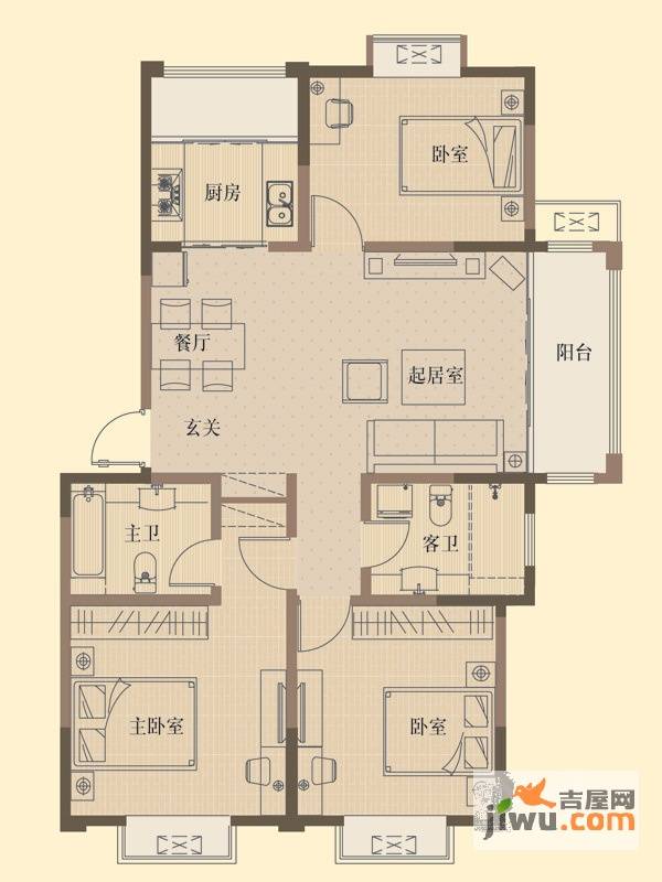 山河城3室2厅2卫116.1㎡户型图