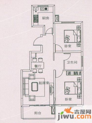 锦绣年华2室2厅1卫89㎡户型图