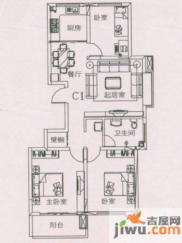 锦绣年华3室2厅1卫107㎡户型图