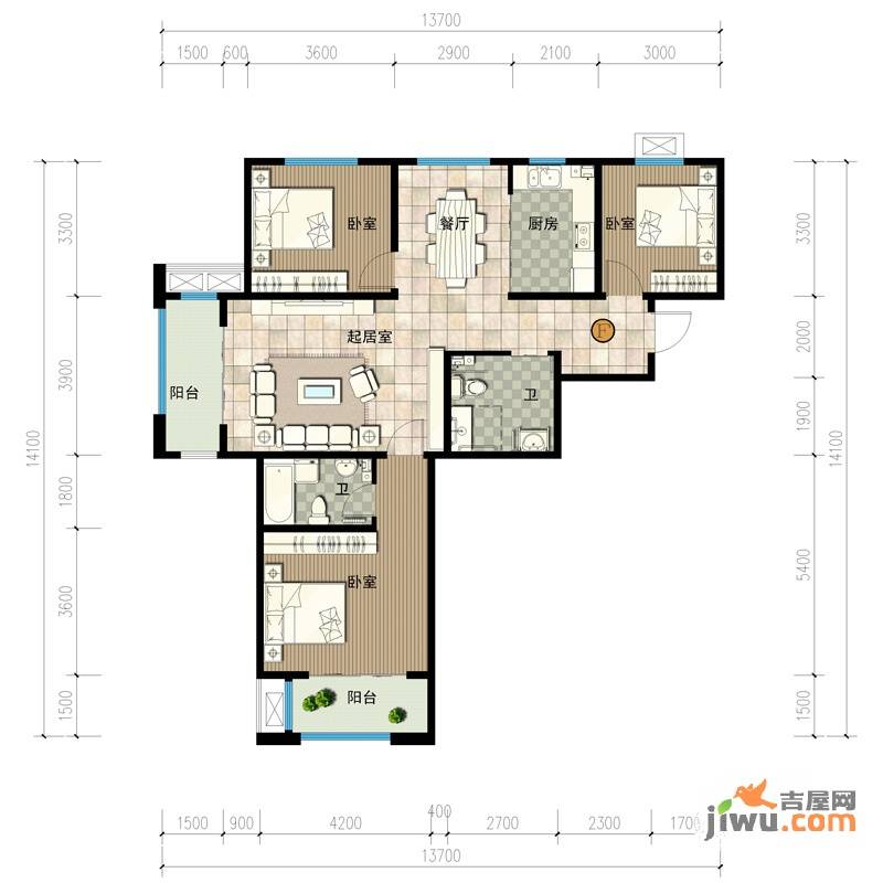 福顺嘉苑3室2厅1卫120㎡户型图