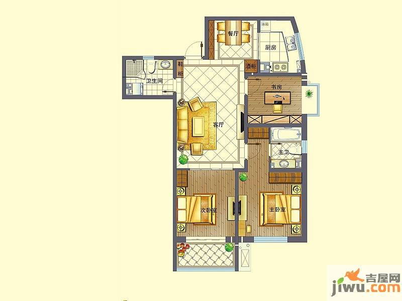 花好月圆3室2厅2卫119㎡户型图