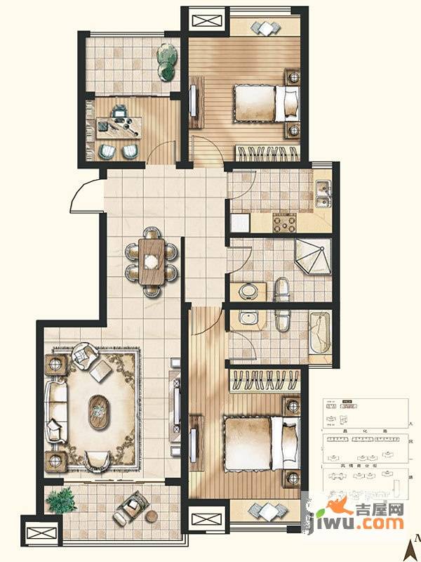 保利里院里3室2厅2卫115㎡户型图