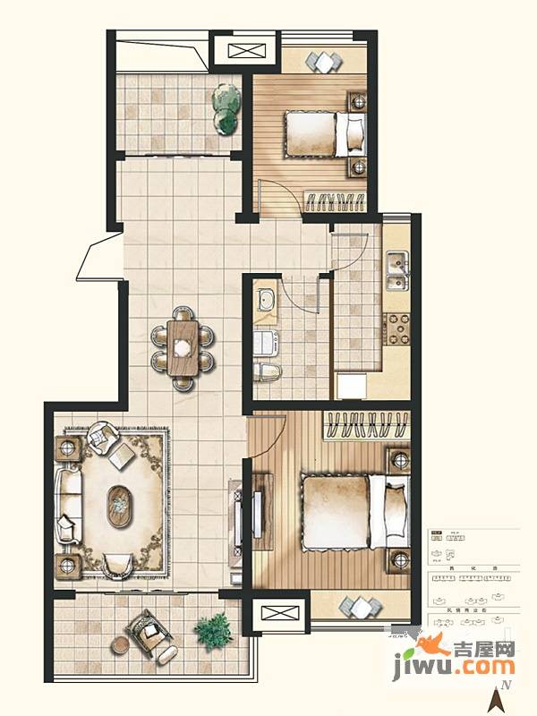 保利里院里2室2厅2卫89㎡户型图