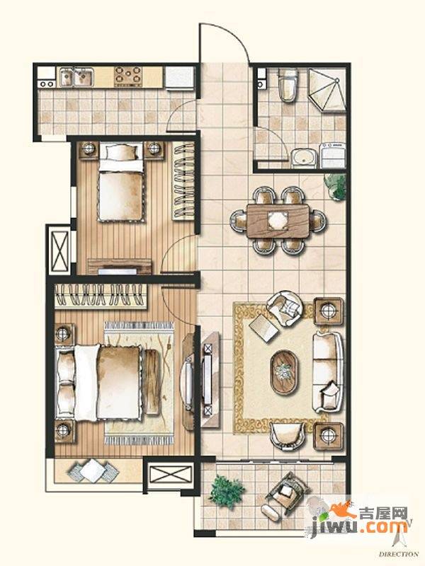 保利里院里2室2厅1卫85㎡户型图