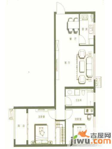 中央国际2室2厅1卫93㎡户型图